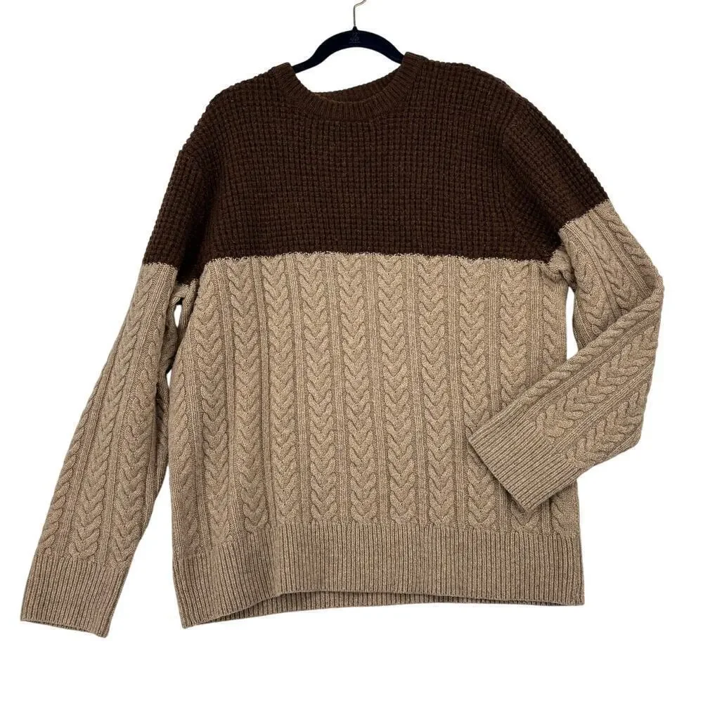 J.‎ Crew Rugged Merino Wool Sweater Men's Size XL Tan Brown Cable Knit Pullover